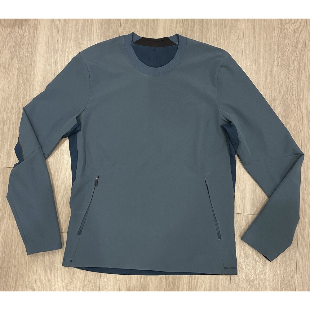Lululemon Shirt Mens Size Small Blue Crew Neck Performance Pullover Pockets EUC